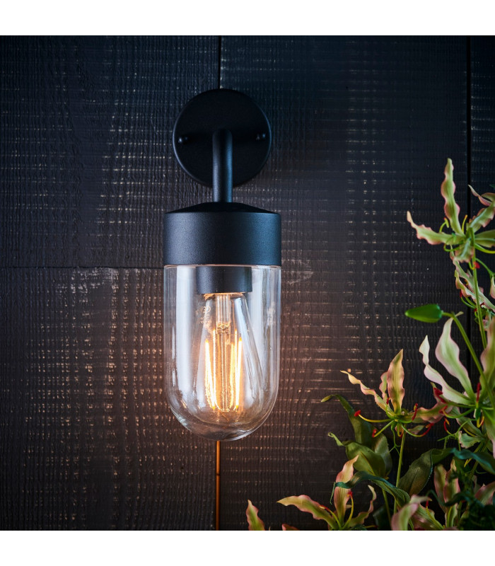 North 1 Light Outdoor Wall Light Textured Matt Black & Clear Glass IP44-2
