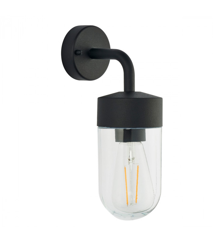 North 1 Light Outdoor Wall Light Textured Matt Black & Clear Glass IP44-6