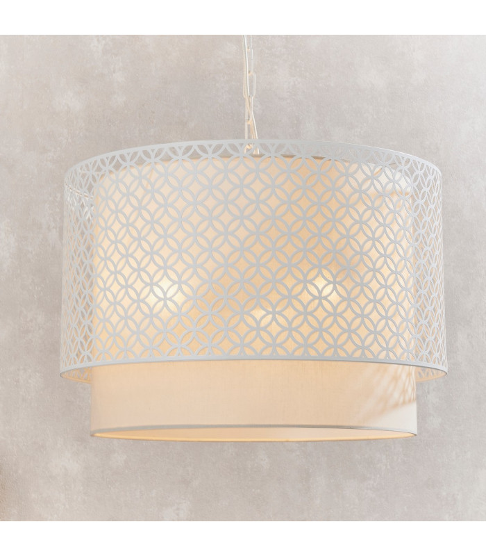 Gilli 3 Light Round Ceiling Pendant Chalk White & Pale Grey Cotton-1
