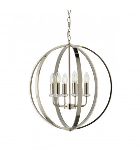 Ritz 6 Light Ceiling Pendant Bright Nickel & Clear Faceted Acrylic