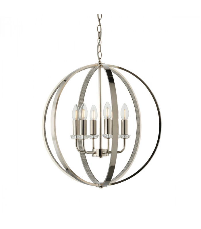 Ritz 6 Light Ceiling Pendant Bright Nickel & Clear Faceted Acrylic