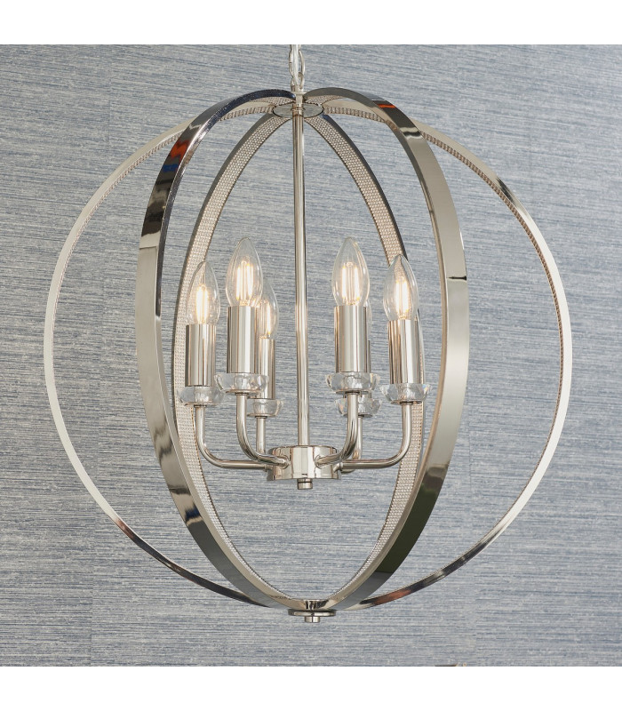 Ritz 6 Light Ceiling Pendant Bright Nickel & Clear Faceted Acrylic-1