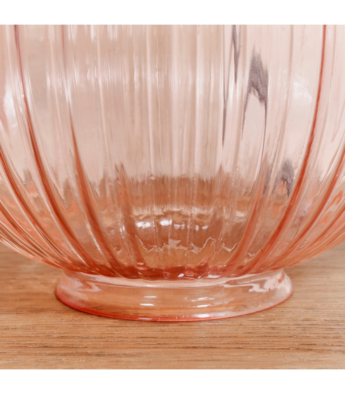 Jemma 1 Light Table Light Dusky Pink Ribbed Glass & Satin Nickel Plate (Base only)-6