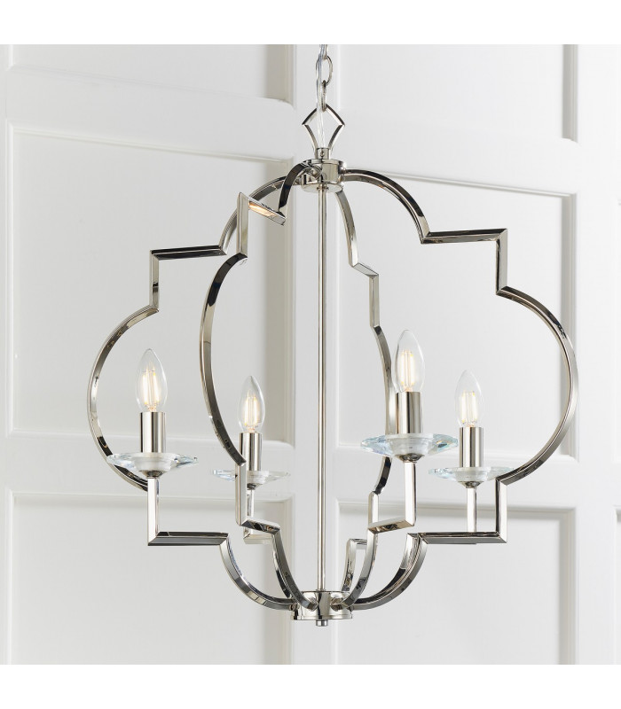 Garland 4 Light Ceiling Pendant Polished Nickel & Clear Crystal Glass-1