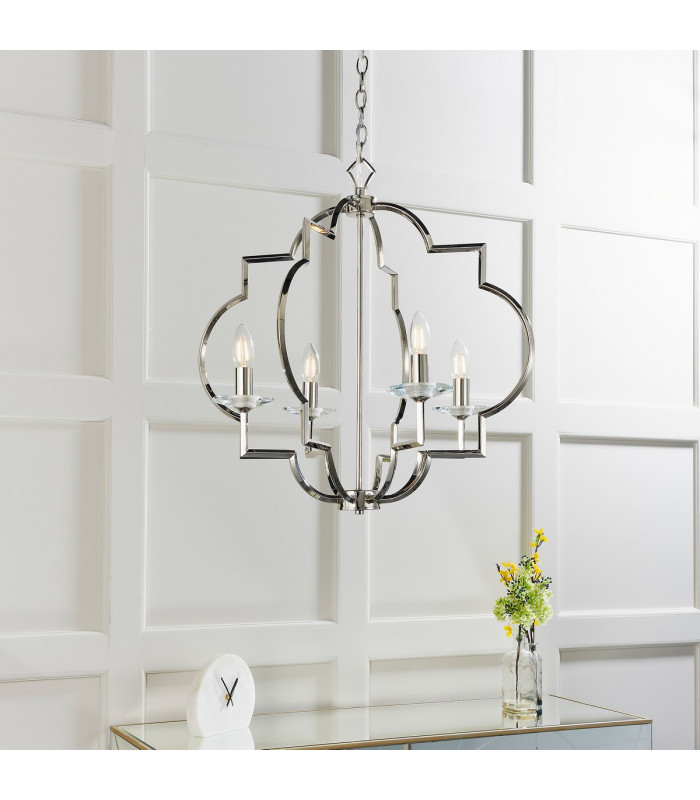 Garland 4 Light Ceiling Pendant Polished Nickel & Clear Crystal Glass-2