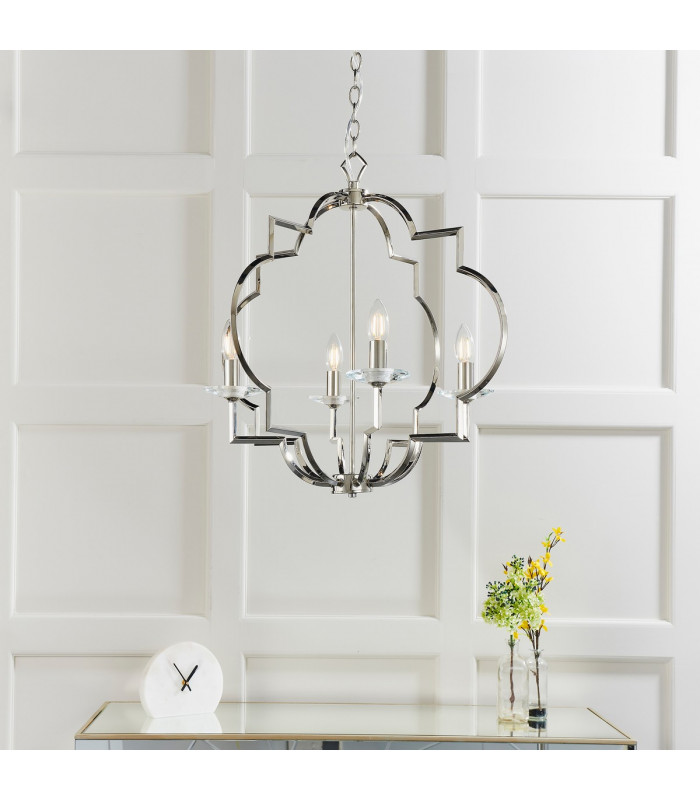 Garland 4 Light Ceiling Pendant Polished Nickel & Clear Crystal Glass-3
