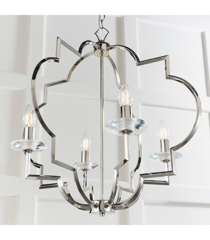 Garland 4 Light Ceiling Pendant Polished Nickel & Clear Crystal Glass-4