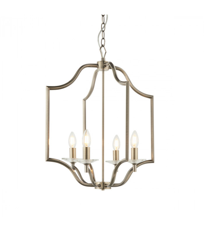 Lainey 4 Light Ceiling Pendant Antique Brass Plate & Clear Crystal Glass