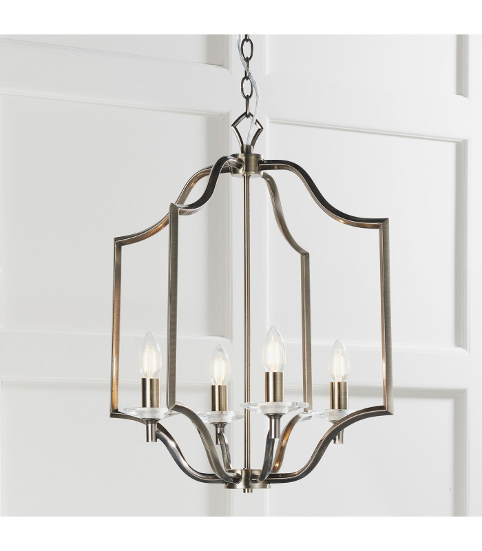 Lainey 4 Light Ceiling Pendant Antique Brass Plate & Clear Crystal Glass-1