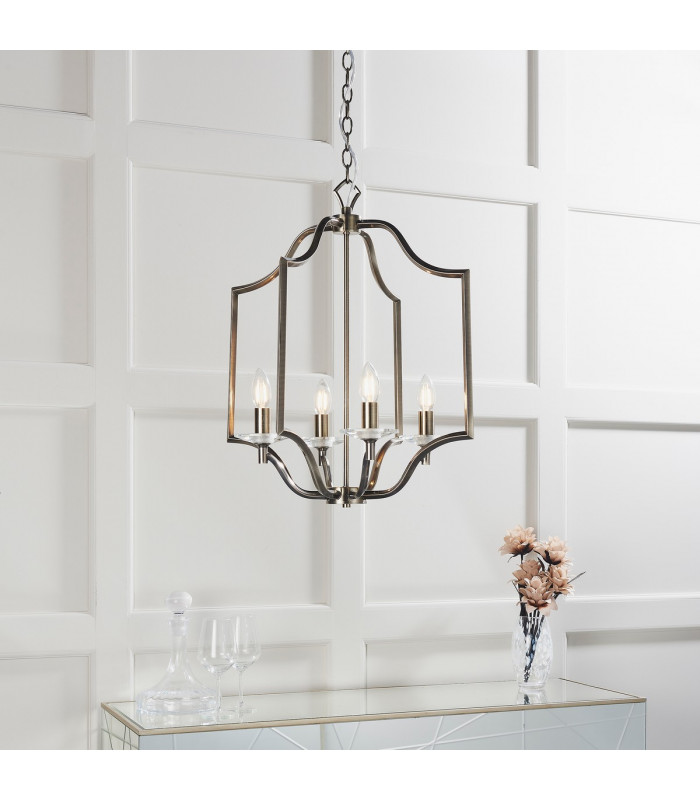 Lainey 4 Light Ceiling Pendant Antique Brass Plate & Clear Crystal Glass-2