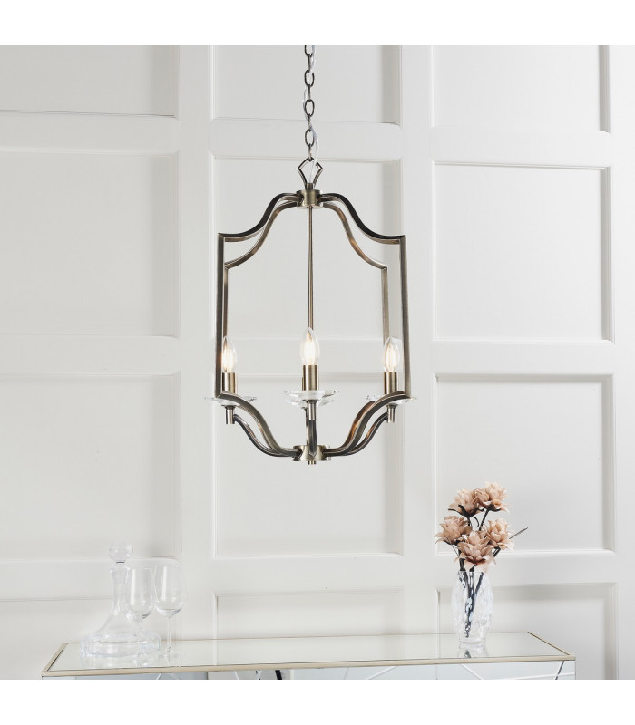 Lainey 4 Light Ceiling Pendant Antique Brass Plate & Clear Crystal Glass-3
