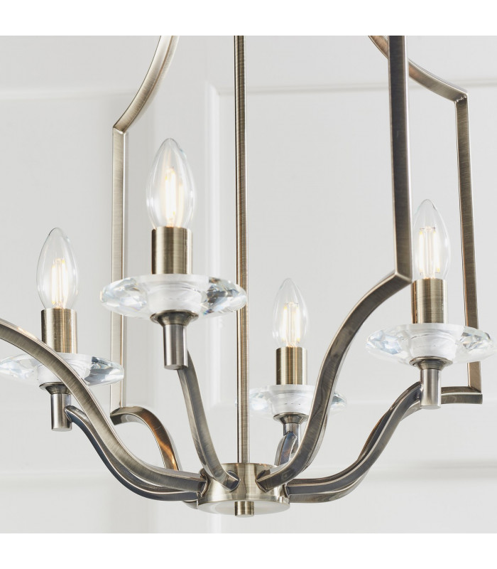 Lainey 4 Light Ceiling Pendant Antique Brass Plate & Clear Crystal Glass-4