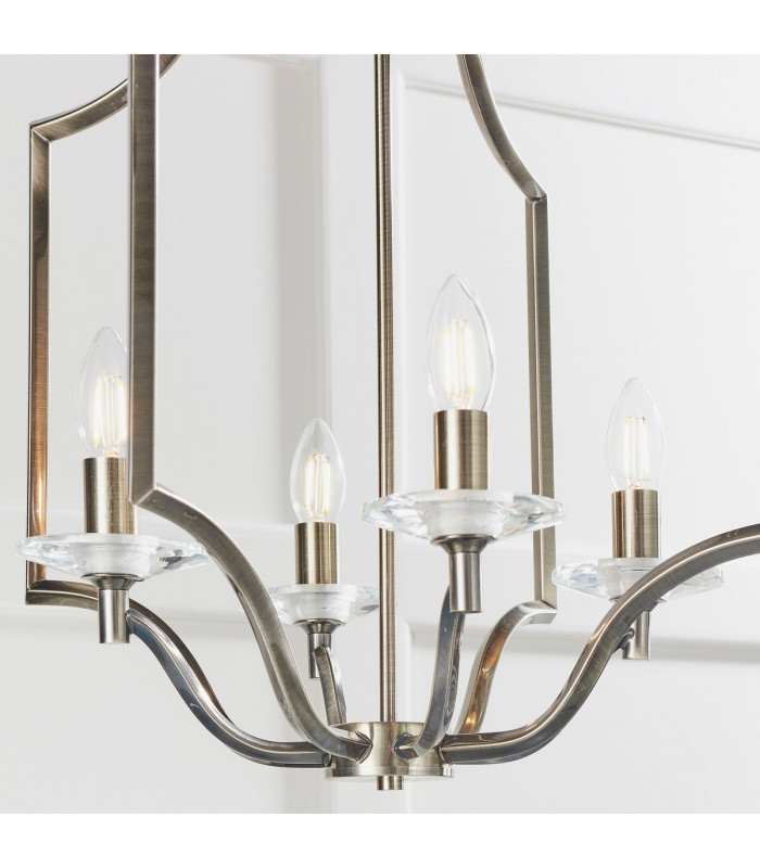Lainey 4 Light Ceiling Pendant Antique Brass Plate & Clear Crystal Glass-5