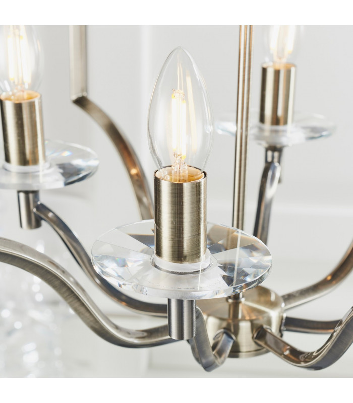 Lainey 4 Light Ceiling Pendant Antique Brass Plate & Clear Crystal Glass-6