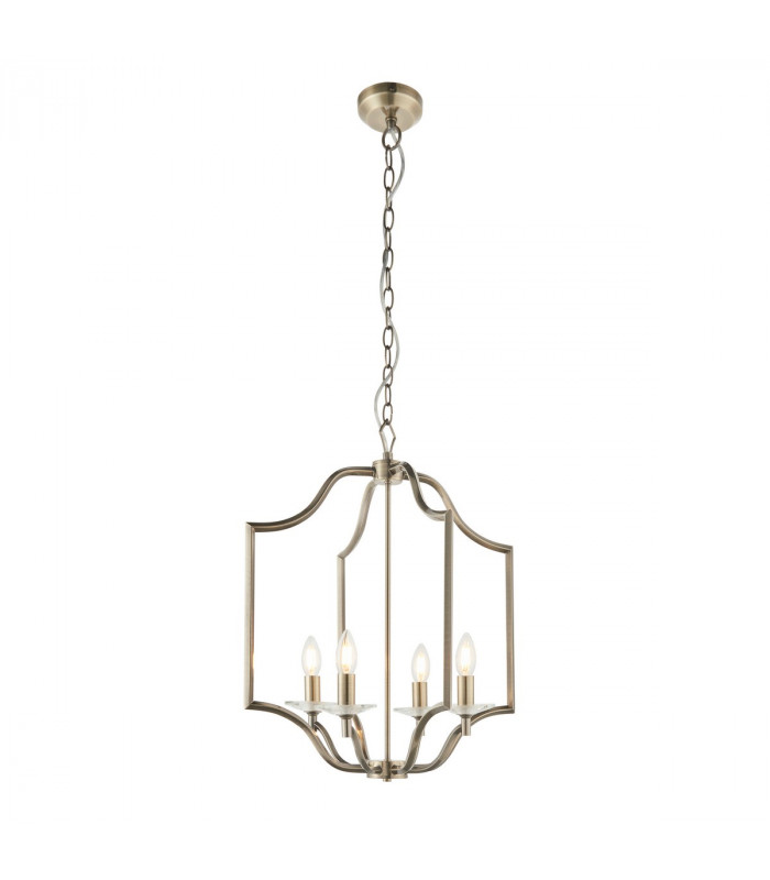 Lainey 4 Light Ceiling Pendant Antique Brass Plate & Clear Crystal Glass, E14