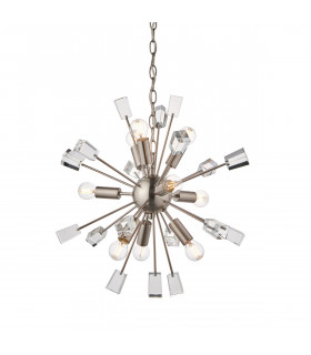 Miro 9 Light Ceiling Pendant Satin Nickel Plate & Clear Crystal Glass