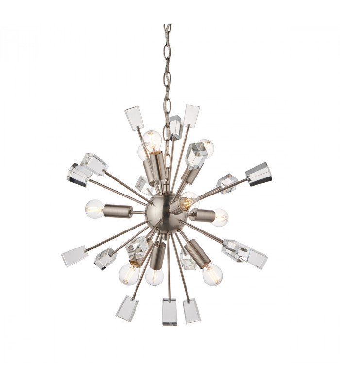 Miro 9 Light Ceiling Pendant Satin Nickel Plate & Clear Crystal Glass
