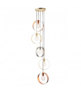 Hoop 5 Light Cluster Ceiling Pendant Brushed Brass & Brushed Nickel