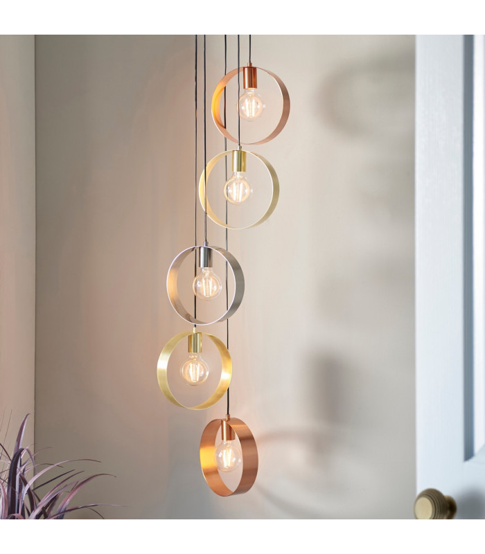 Hoop 5 Light Cluster Ceiling Pendant Brushed Brass & Brushed Nickel-3