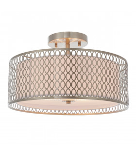 Cordero 3 Light Flush Light Satin Nickel Plate & White Cotton Mix