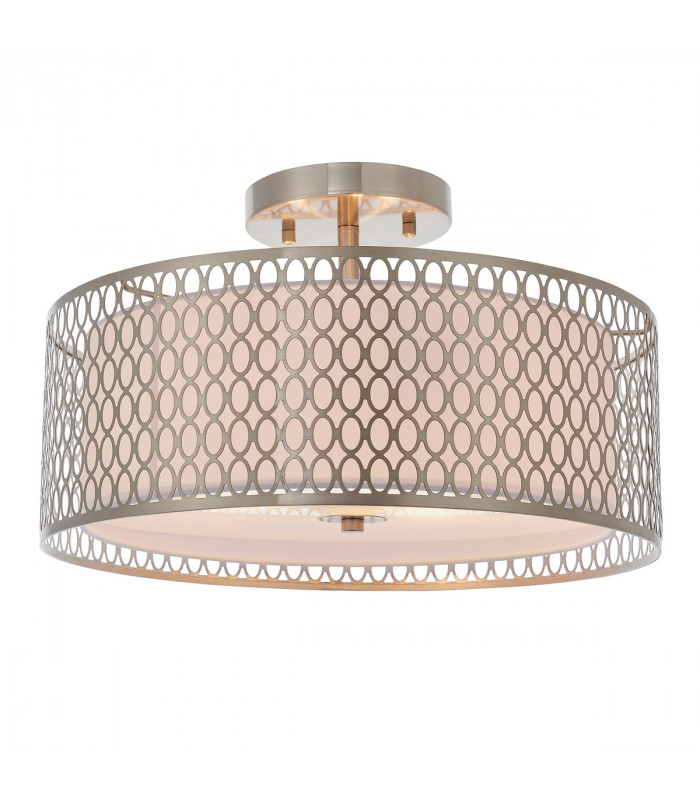 Cordero 3 Light Flush Light Satin Nickel Plate & White Cotton Mix