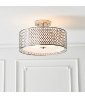 Cordero 3 Light Flush Light Satin Nickel Plate & White Cotton Mix-1
