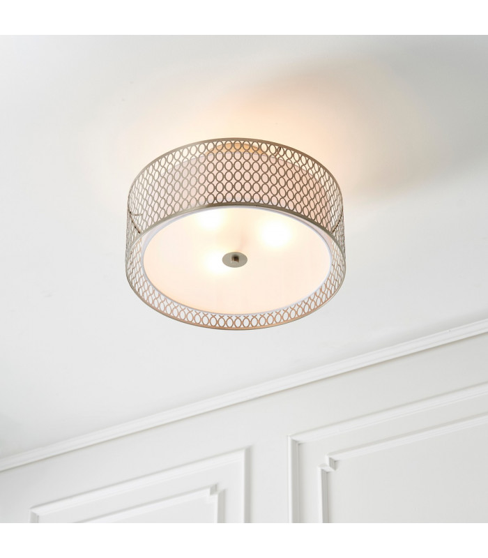 Cordero 3 Light Flush Light Satin Nickel Plate & White Cotton Mix-3