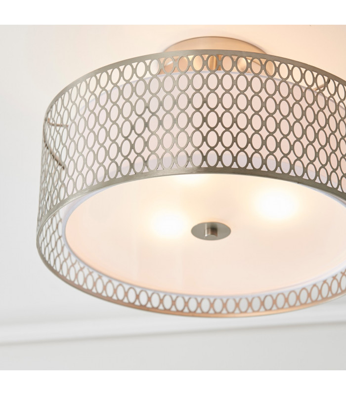 Cordero 3 Light Flush Light Satin Nickel Plate & White Cotton Mix-4
