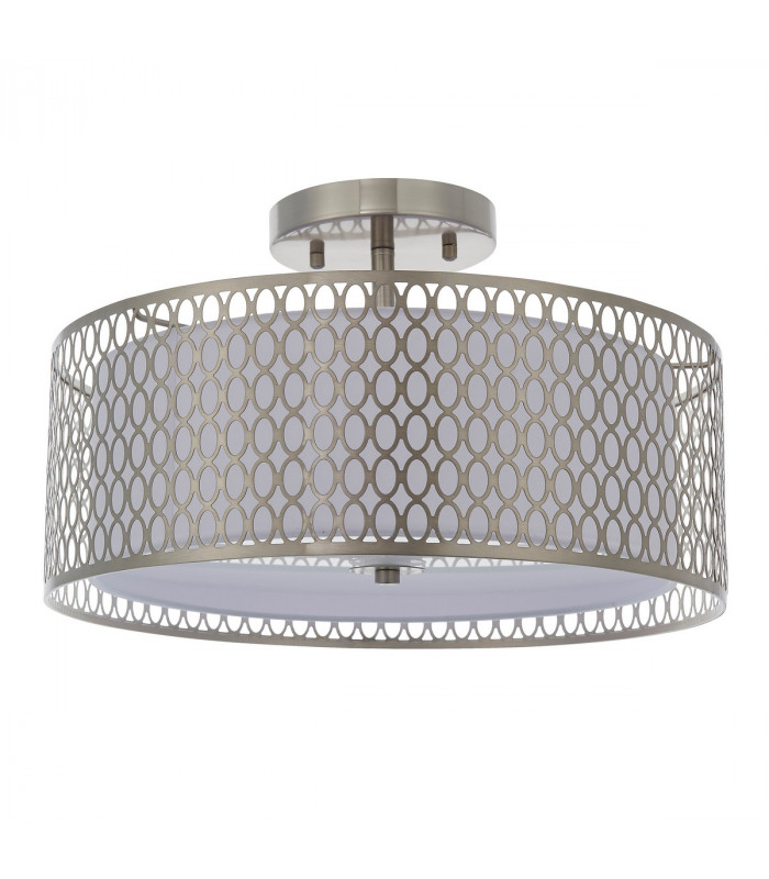 Cordero 3 Light Flush Light Satin Nickel Plate & White Cotton Mix-6
