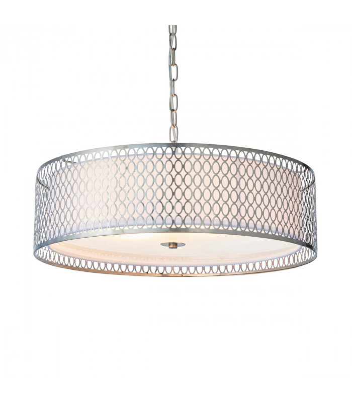 Cordero 3 Light Round Ceiling Pendant Satin Nickel Plate & White Cotton Mix