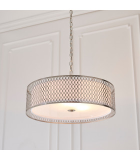 Cordero 3 Light Round Ceiling Pendant Satin Nickel Plate & White Cotton Mix-1