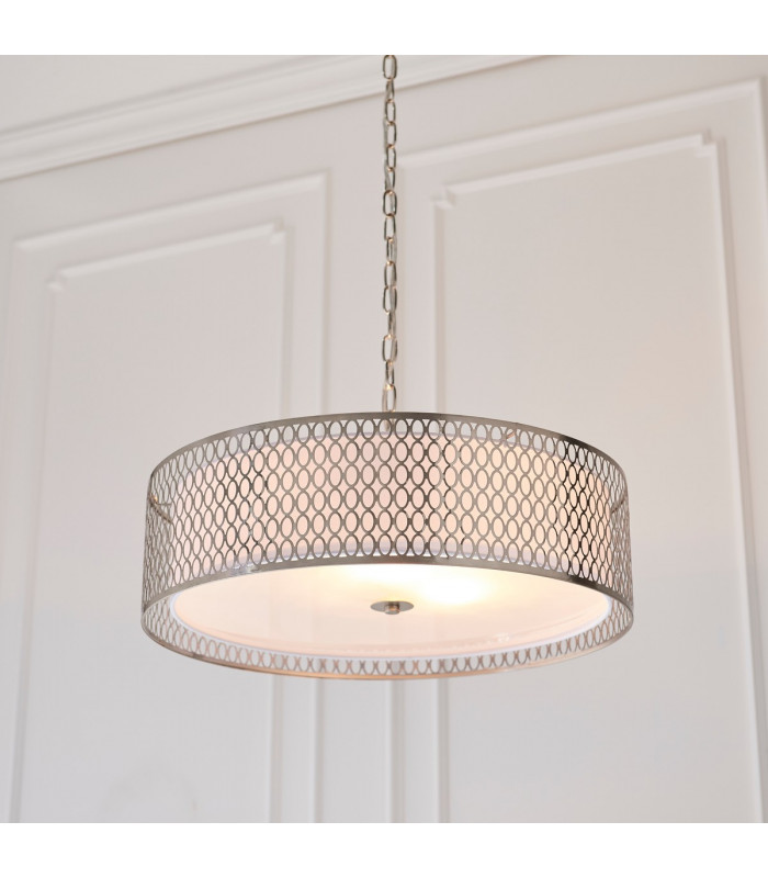 Cordero 3 Light Round Ceiling Pendant Satin Nickel Plate & White Cotton Mix-1