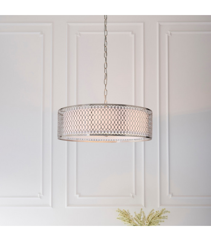 Cordero 3 Light Round Ceiling Pendant Satin Nickel Plate & White Cotton Mix-3