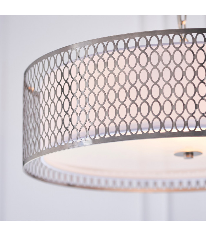 Cordero 3 Light Round Ceiling Pendant Satin Nickel Plate & White Cotton Mix-4