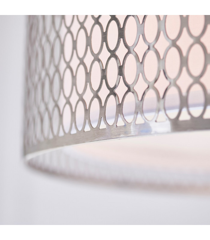 Cordero 3 Light Round Ceiling Pendant Satin Nickel Plate & White Cotton Mix-6