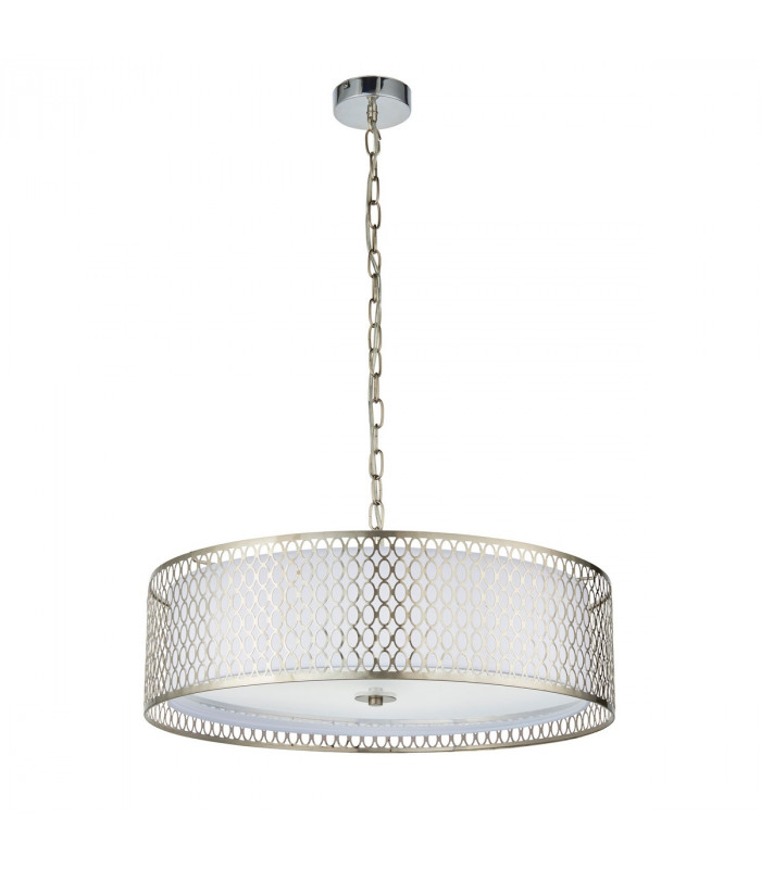 Cordero 3 Light Round Ceiling Pendant Satin Nickel Plate & White Cotton Mix, E27