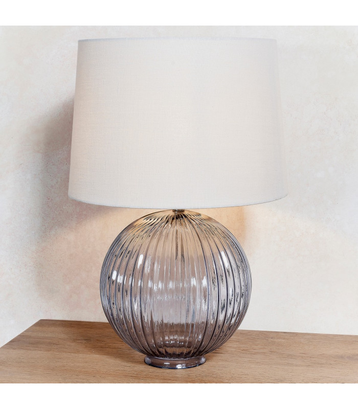 Jemma 1 Light Table Light Smokey Grey Ribbed Glass & Satin Nickel Plate (Base only)-2
