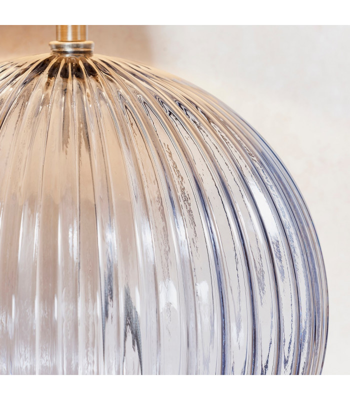 Jemma 1 Light Table Light Smokey Grey Ribbed Glass & Satin Nickel Plate (Base only)-5