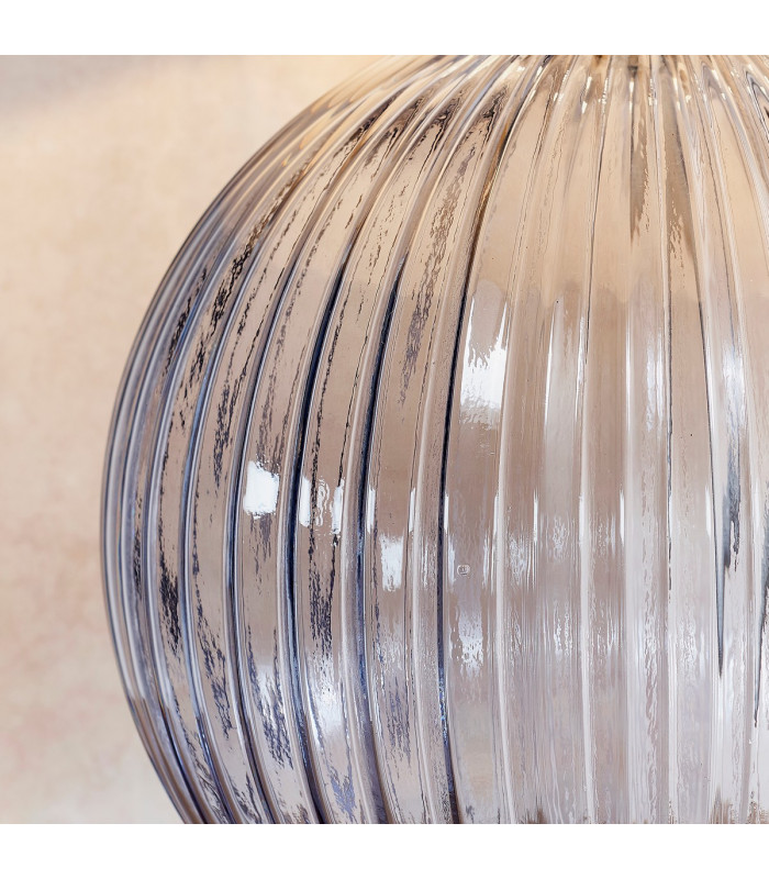 Jemma 1 Light Table Light Smokey Grey Ribbed Glass & Satin Nickel Plate (Base only)-6