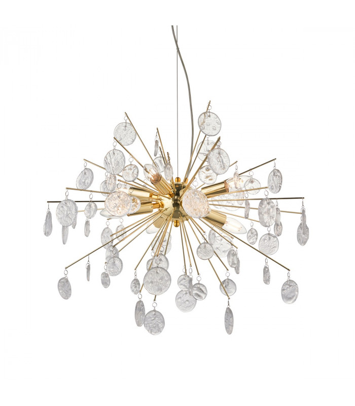 Calla 8 Light Ceiling Pendant Gold Effect Plate & Clear Glass