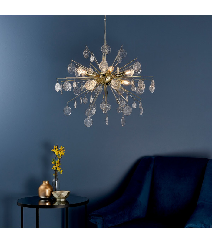 Calla 8 Light Ceiling Pendant Gold Effect Plate & Clear Glass-2
