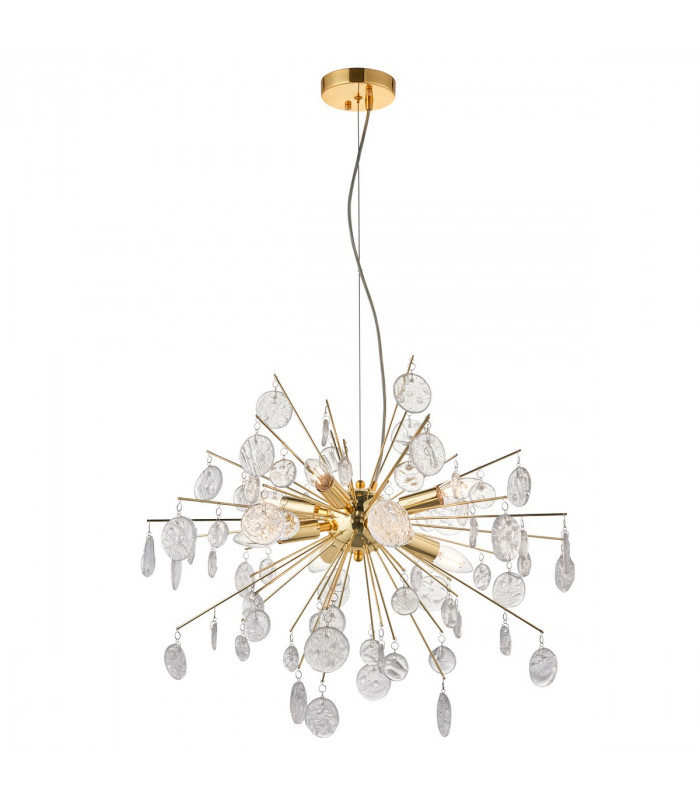 Calla 8 Light Ceiling Pendant Gold Effect Plate & Clear Glass, E14