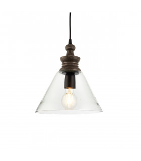 Kerala 1 Light Ceiling Pendant Clear Glass & Taupe Grey Distressed Wood