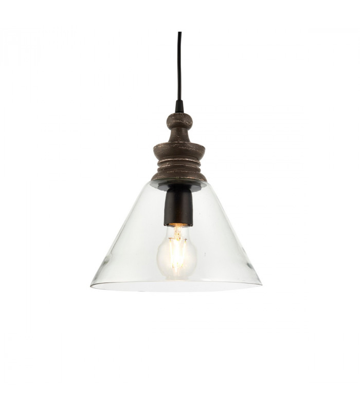 Kerala 1 Light Ceiling Pendant Clear Glass & Taupe Grey Distressed Wood