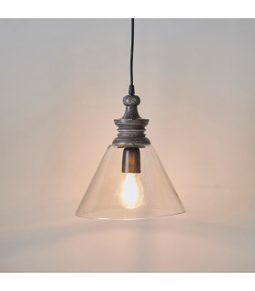 Kerala 1 Light Ceiling Pendant Clear Glass & Taupe Grey Distressed Wood-1