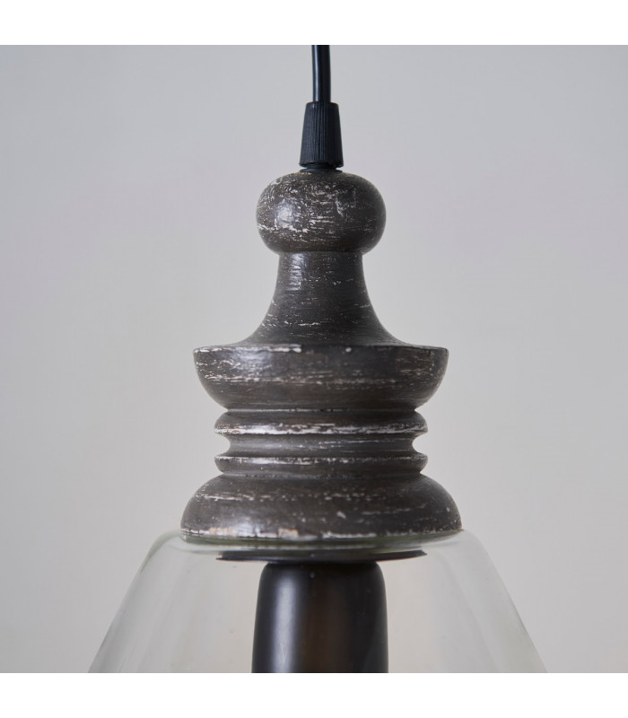 Kerala 1 Light Ceiling Pendant Clear Glass & Taupe Grey Distressed Wood-4