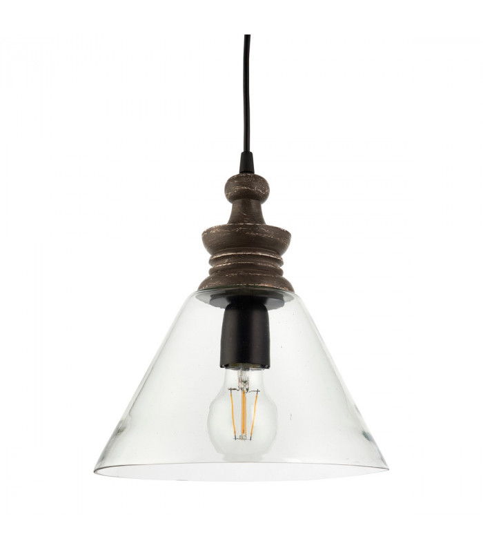 Kerala 1 Light Ceiling Pendant Clear Glass & Taupe Grey Distressed Wood-6