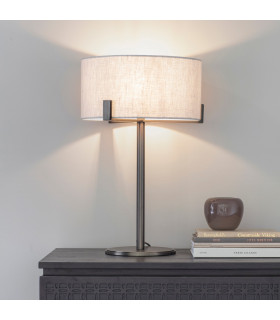 Hayfield Table Lamp Brushed Bronze Effect Plate & Natural Linen 1 Light IP20 - E27-1