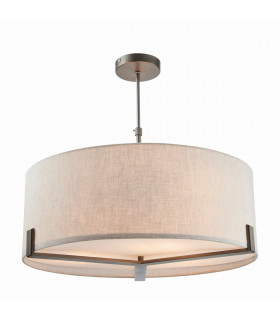 Hayfield Cylindrical Pendant Brushed Bronze Effect Plate & Natural Linen 3 Light Dimmable IP20 - E27
