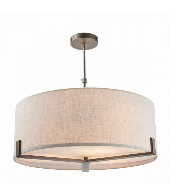 Hayfield Cylindrical Pendant Brushed Bronze Effect Plate & Natural Linen 3 Light Dimmable IP20 - E27